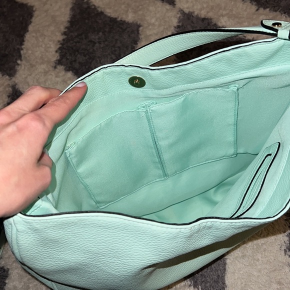 Aqua slouchy purse with adjustable/removable cross body strap - Picture 10 of 14